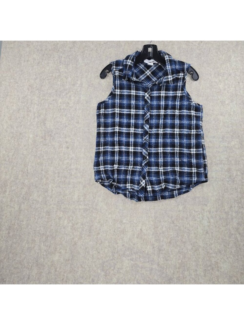 Sans Souci Women’s Sleeveless Plaid Button-Up Shirt Blue & White 100% Cotton